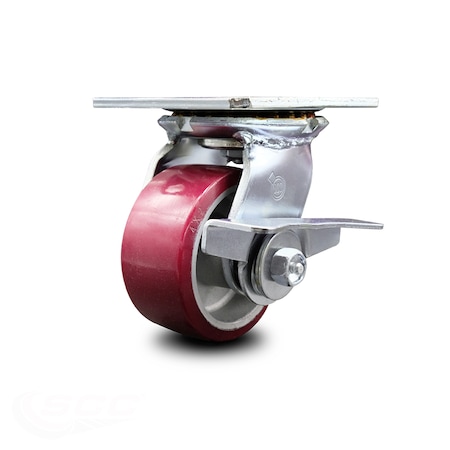 Service Caster 4 Inch Heavy Duty Poly on Aluminum Caster with Roller Bearing and Brake SCC SCC-35S420-PAR-SLB